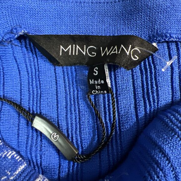 Ming Wang Dolman Sleeve Knit Tunic Top Sz S Blue Geometric Tonal Stripes NWOT - Picture 2 of 7